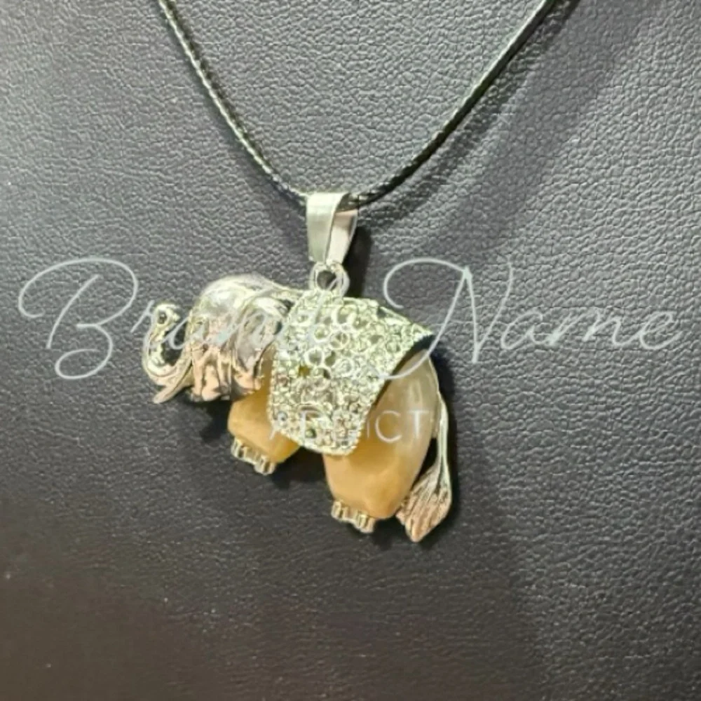 Yellow Aventurine Silver Toned Elephant Necklace - Picture 3 of 6